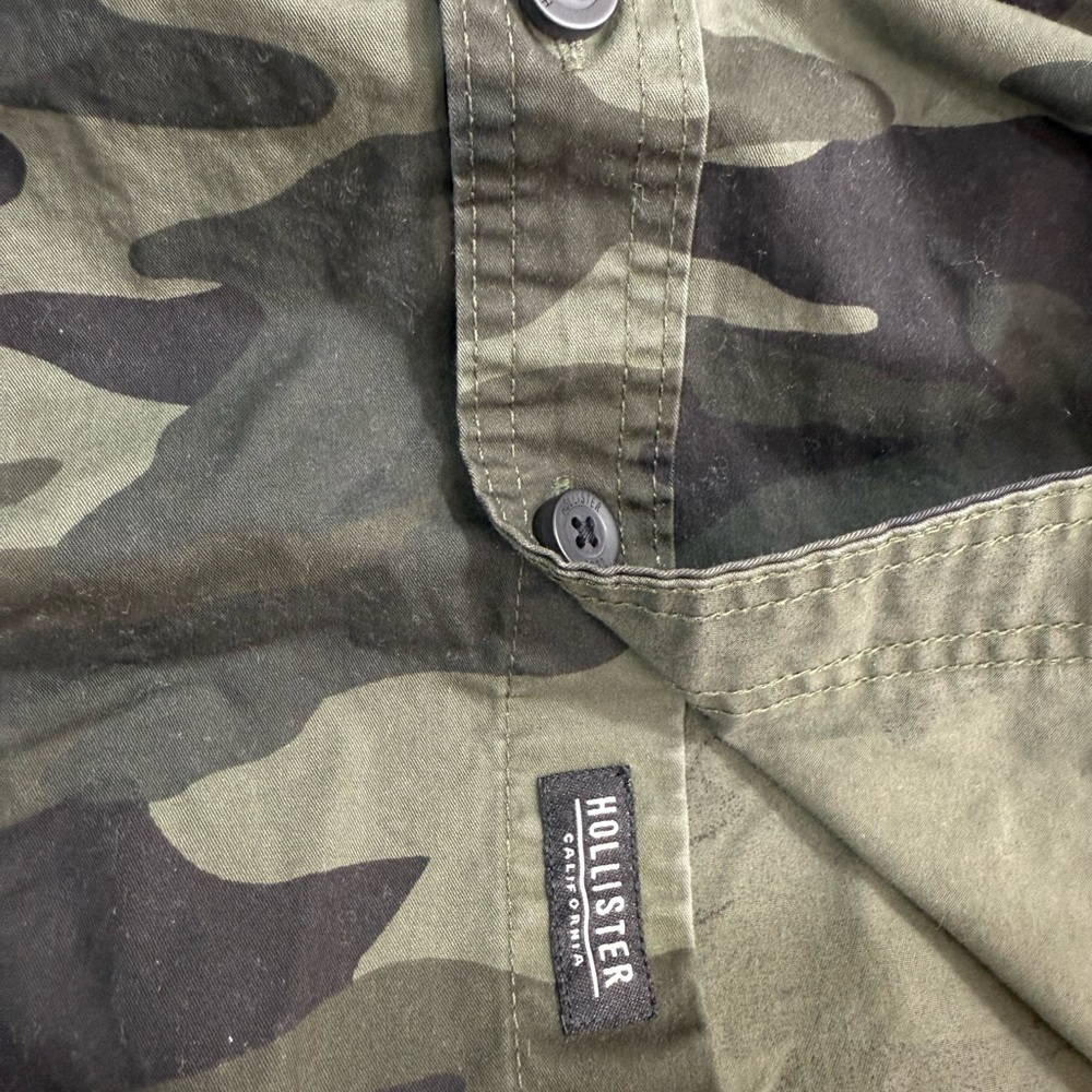 Hollister Green Camo Hooded 100% cotton Shirt sz M - Picture 9 of 9